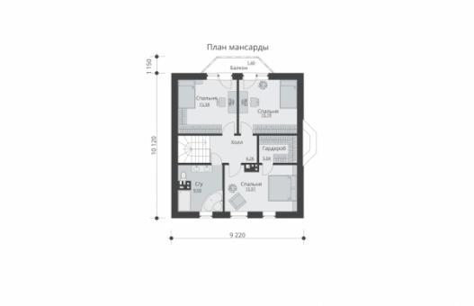 Проект одноэтажного жилого дома с мансардой, террасой и балконом